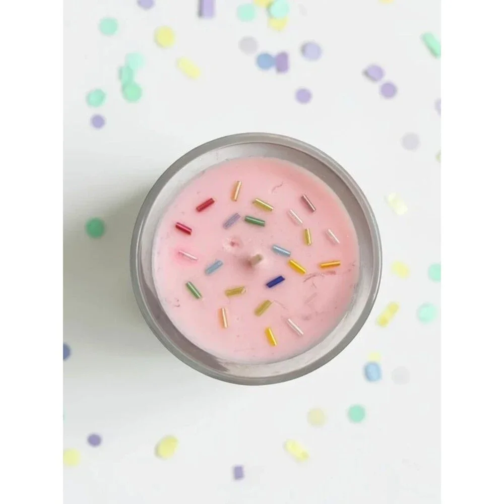 Pink Milkshake Dessert Candle w/ Rainbow Sprinkles – Novelty Glass Candle
